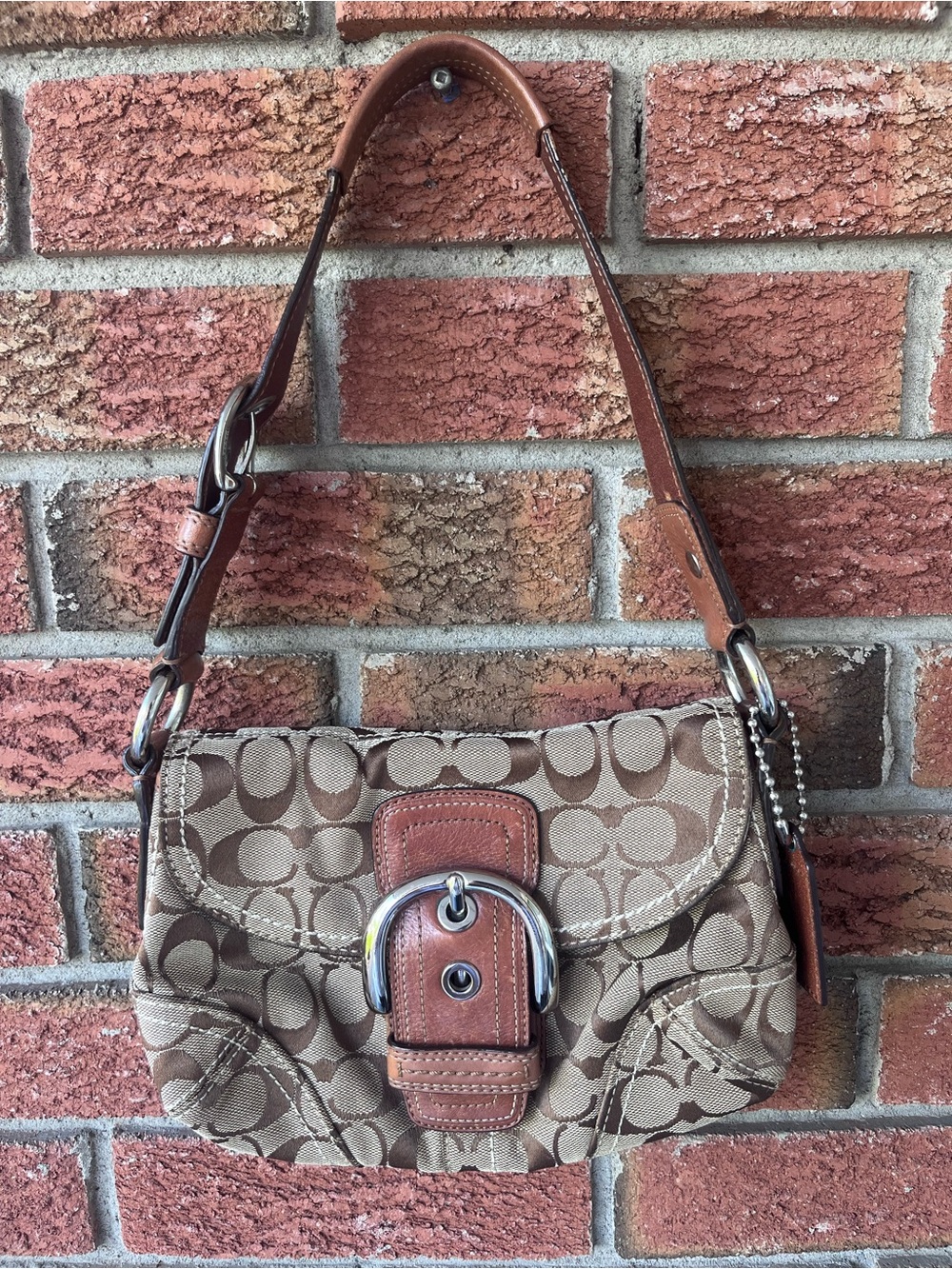 Coach Soho Beige Signature Canvas & Tan Leather Shoulder Bag 11860